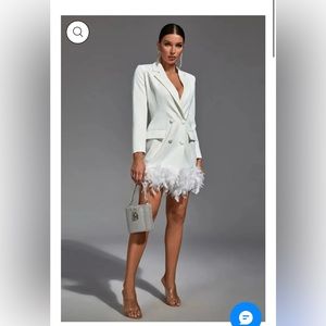 Feathered white blazer dress 🤍